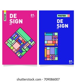 Vector covers design set with retro style. Cool geometric memphis style poster template. Summer and autumn design template.