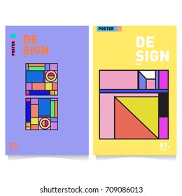 Vector covers design set with retro style. Cool geometric memphis style poster template. Summer and autumn design template.