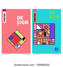 Vector covers design set with retro style. Cool geometric memphis style poster template. Summer and autumn design template.