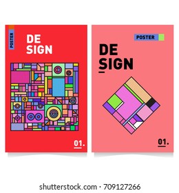 Vector covers design set with retro style. Cool geometric memphis style poster template. Summer and autumn design template.