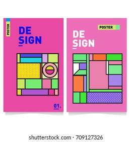 Vector covers design set with retro style. Cool geometric memphis style poster template. Summer and autumn design template.
