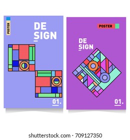 Vector covers design set with retro style. Cool geometric memphis style poster template. Summer and autumn design template.