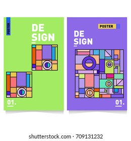 Vector covers design set with retro style. Cool geometric memphis style poster template. Summer and autumn design template.