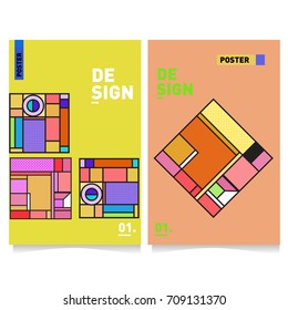 Vector covers design set with retro style. Cool geometric memphis style poster template. Summer and autumn design template.