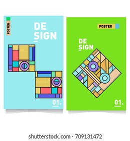 Vector covers design set with retro style. Cool geometric memphis style poster template. Summer and autumn design template.