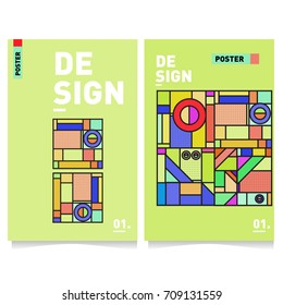 Vector covers design set with retro style. Cool geometric memphis style poster template. Summer and autumn design template.