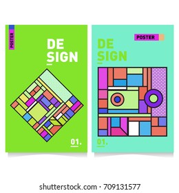 Vector covers design set with retro style. Cool geometric memphis style poster template. Summer and autumn design template.