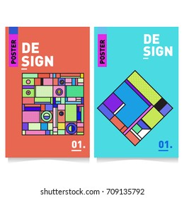 Vector covers design set with retro style. Cool geometric memphis style poster template. Summer and autumn design template.