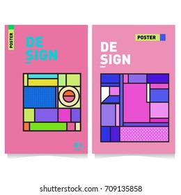 Vector covers design set with retro style. Cool geometric memphis style poster template. Summer and autumn design template.