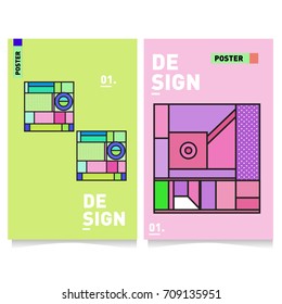 Vector covers design set with retro style. Cool geometric memphis style poster template. Summer and autumn design template.