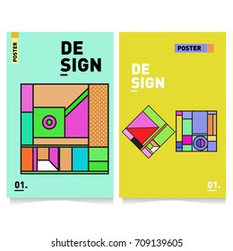 Vector covers design set with retro style. Cool geometric memphis style poster template. Summer and autumn design template.