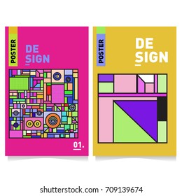 Vector covers design set with retro style. Cool geometric memphis style poster template. Summer and autumn design template.