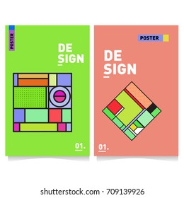 Vector covers design set with retro style. Cool geometric memphis style poster template. Summer and autumn design template.