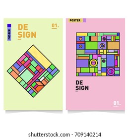 Vector covers design set with retro style. Cool geometric memphis style poster template. Summer and autumn design template.