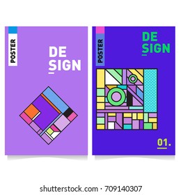 Vector covers design set with retro style. Cool geometric memphis style poster template. Summer and autumn design template.