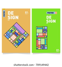 Vector covers design set with retro style. Cool geometric memphis style poster template. Summer and autumn design template.