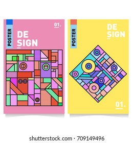 Vector covers design set with retro style. Cool geometric memphis style poster template. Summer and autumn design template.