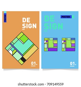 Vector covers design set with retro style. Cool geometric memphis style poster template. Summer and autumn design template.