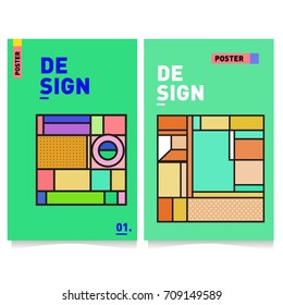 Vector covers design set with retro style. Cool geometric memphis style poster template. Summer and autumn design template.