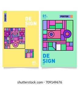 Vector covers design set with retro style. Cool geometric memphis style poster template. Summer and autumn design template.