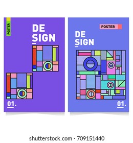 Vector covers design set with retro style. Cool geometric memphis style poster template. Summer and autumn design template.