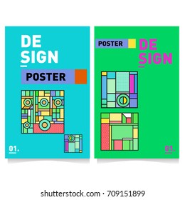 Vector covers design set with retro style. Cool geometric memphis style poster template. Summer and autumn design template.