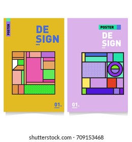 Vector covers design set with retro style. Cool geometric memphis style poster template. Summer and autumn design template.