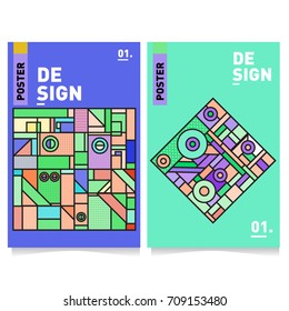 Vector covers design set with retro style. Cool geometric memphis style poster template. Summer and autumn design template.