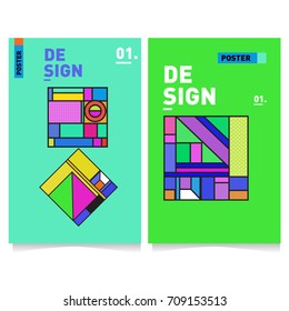 Vector covers design set with retro style. Cool geometric memphis style poster template. Summer and autumn design template.