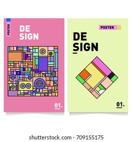 Vector covers design set with retro style. Cool geometric memphis style poster template. Summer and autumn design template.