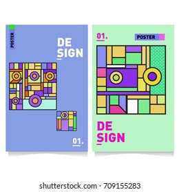 Vector covers design set with retro style. Cool geometric memphis style poster template. Summer and autumn design template.