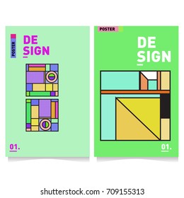Vector covers design set with retro style. Cool geometric memphis style poster template. Summer and autumn design template.