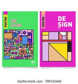 Vector covers design set with retro style. Cool geometric memphis style poster template. Summer and autumn design template.