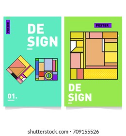 Vector covers design set with retro style. Cool geometric memphis style poster template. Summer and autumn design template.