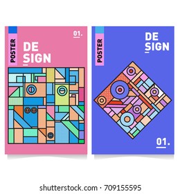 Vector covers design set with retro style. Cool geometric memphis style poster template. Summer and autumn design template.