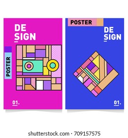 Vector covers design set with retro style. Cool geometric memphis style poster template. Summer and autumn design template.