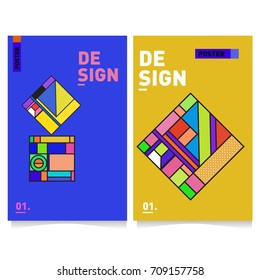 Vector covers design set with retro style. Cool geometric memphis style poster template. Summer and autumn design template.