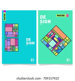 Vector covers design set with retro style. Cool geometric memphis style poster template. Summer and autumn design template.