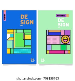Vector covers design set with retro style. Cool geometric memphis style poster template. Summer and autumn design template.