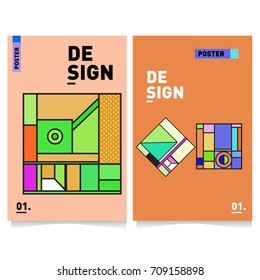 Vector covers design set with retro style. Cool geometric memphis style poster template. Summer and autumn design template.