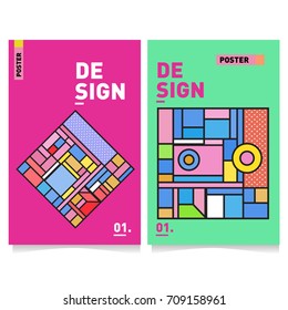 Vector covers design set with retro style. Cool geometric memphis style poster template. Summer and autumn design template.