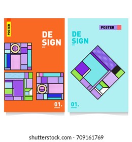 Vector covers design set with retro style. Cool geometric memphis style poster template. Summer and autumn design template.