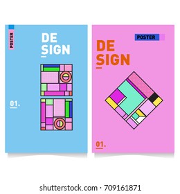 Vector covers design set with retro style. Cool geometric memphis style poster template. Summer and autumn design template.