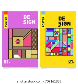 Vector covers design set with retro style. Cool geometric memphis style poster template. Summer and autumn design template.