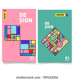 Vector covers design set with retro style. Cool geometric memphis style poster template. Summer and autumn design template.
