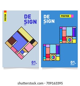 Vector covers design set with retro style. Cool geometric memphis style poster template. Summer and autumn design template.