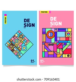 Vector covers design set with retro style. Cool geometric memphis style poster template. Summer and autumn design template.