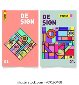 Vector covers design set with retro style. Cool geometric memphis style poster template. Summer and autumn design template.