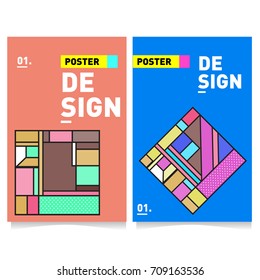 Vector covers design set with retro style. Cool geometric memphis style poster template. Summer and autumn design template.
