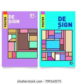 Vector covers design set with retro style. Cool geometric memphis style poster template. Summer and autumn design template.